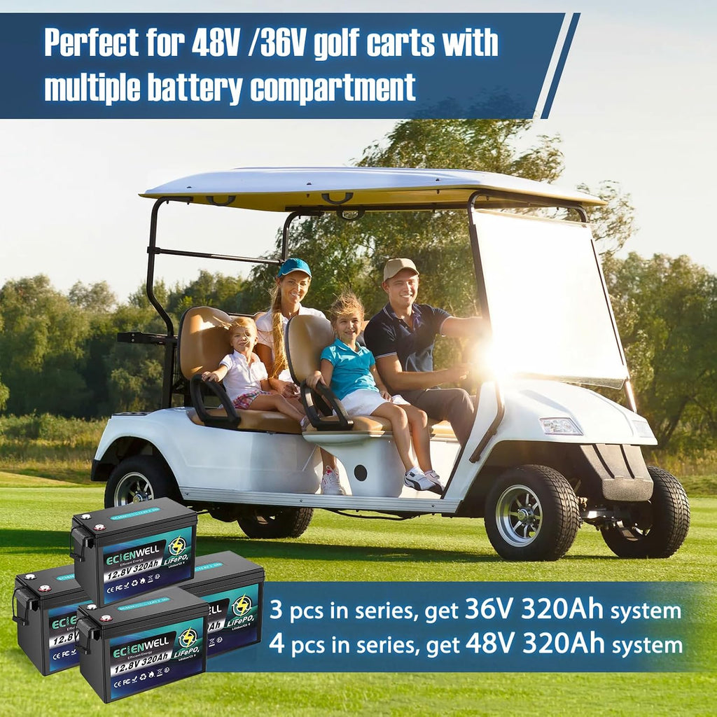 12V 320Ah Lithium LiFePO4 Battery Mini, 15000+ Deep Cycle Marine Battery with 200A BMS, Grade A Battery, IP65 Waterproof, 12V 300Ah+ for Golf Cart, Trolling Motor, RV, Truck, Camp, Solar