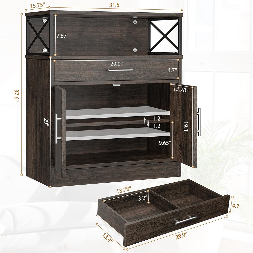 Shintenchi Kitchen Storage Cabinet with Adjustable Shelves and Drawers, Modern Buffet Sideboard, Wood Buffet Cabinet with Doors, Floor Cabinet Cupboard for Coffee Bar Living Room, Dark Brown