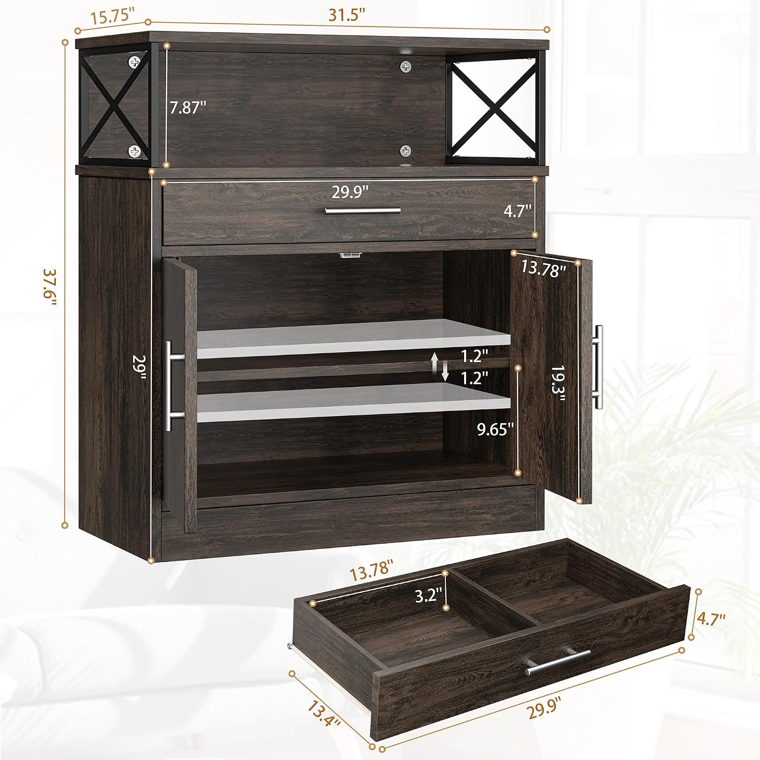 Shintenchi Kitchen Storage Cabinet with Adjustable Shelves and Drawers, Modern Buffet Sideboard, Wood Buffet Cabinet with Doors, Floor Cabinet Cupboard for Coffee Bar Living Room, Dark Brown