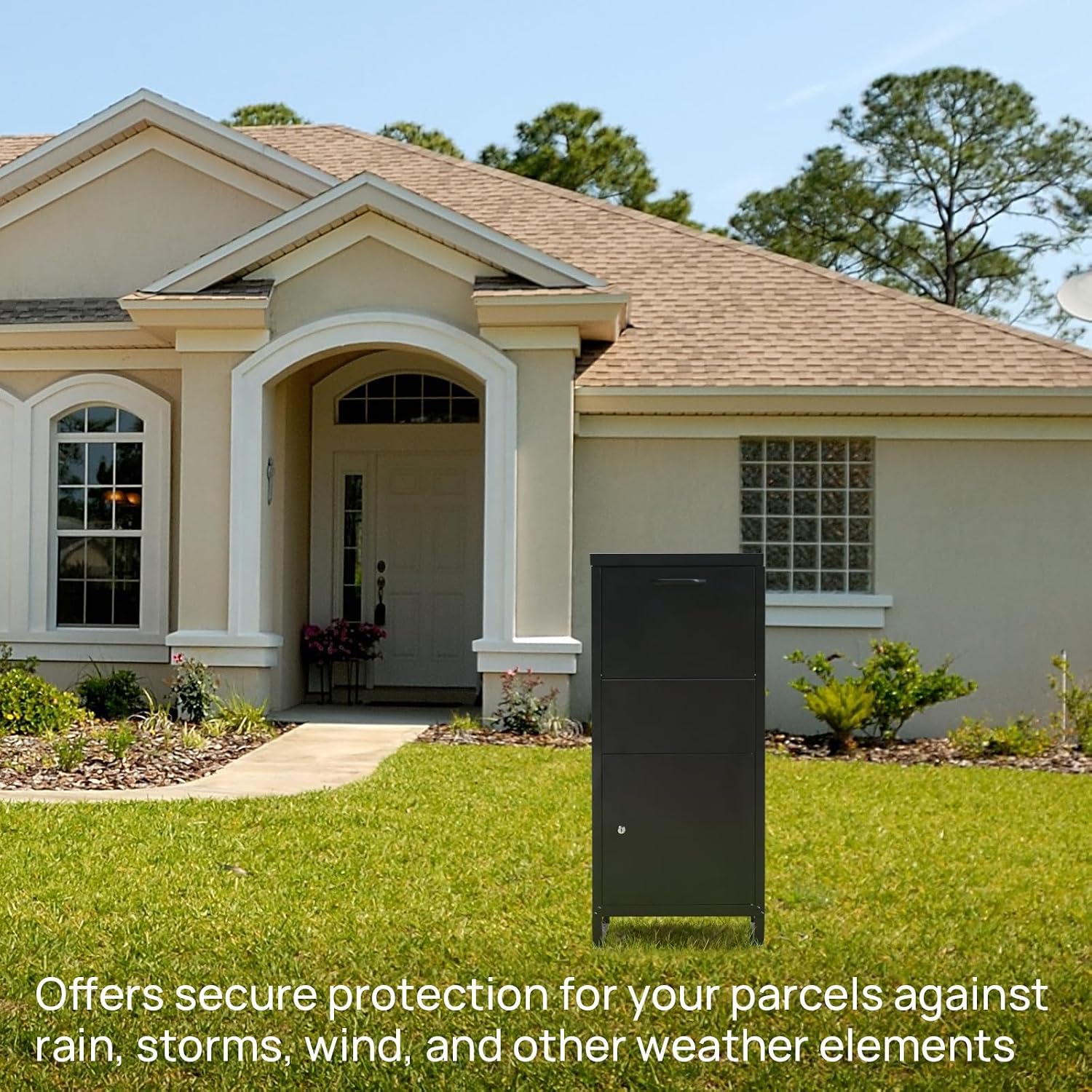 ALBAD Package Delivery Boxes with Lockable Secure Compartment, Anti-theft Baffle Parcel Drop Box, and Waterproof Design for Porch and Curbside Delivery (BLACK)
