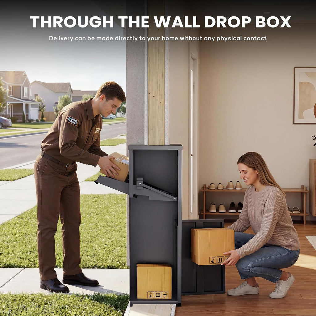 Merapi Large Anti-Theft Package Delivery Box for Outside 43.3' * 18.3' * 14.0' Lockable Parcel Drop Box No Assembly Required Weatherproof Steel Storage for Porch Curbside House – Black