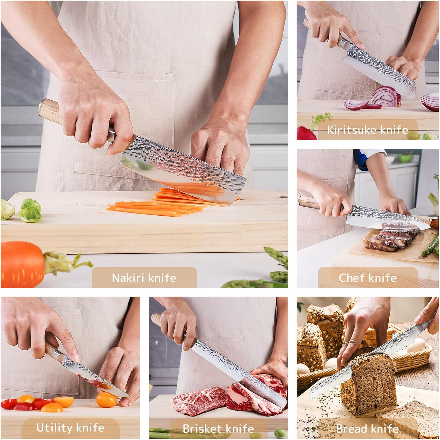 FINDKING 7PCS Kitchen Knife Set, with Wooden Magnetic Knife Holder, Elegant Japanese Chef Knives Set, Sharp Stainless Steel Blade, Pakka Wood Handle, for Daily Cooking (Michelia Series)