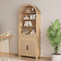 Janmer Home 79' Tall Arched Bookcase with Storage, Mid Century Modern 6-Tier Cabinet with Door, Arched Bookshelf with Open Display Shelf for Office Living Room (Natural, 79inch-Doors)