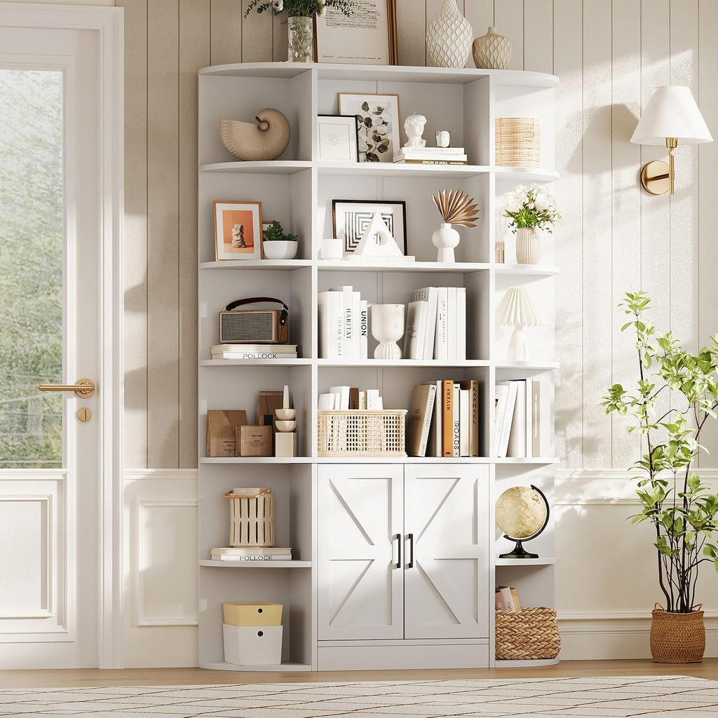 IDEALHOUSE 75in Tall Bookshelf with Storage, 6-Tier 47' Wide Modern Farmhouse Standing Bookcase Cabinet Display Shelf Organizer for Home Office Living Room Bedroom, White