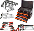 20' Portable Tool Box with Key Lock, 439 Piece Mechanics Tool Set, 3 Drawers & Top Storage Tray Toolbox with Metal Latches & Carrying Handle for Garage, Warehouse, Repair Shop & Home (Orange)