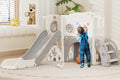 67i Indoor Toddler Slide with Drawing Board, Golf Set, Basketball Hoop - Kids Playground for 1-3 Year Olds, Non-Slip Steps & Storage Space (White Gray)