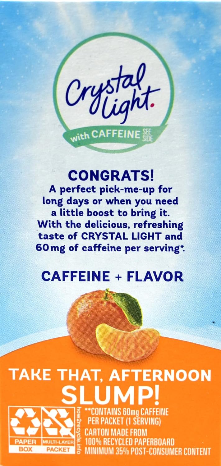 Crystal Light On-The-Go Drink Mix Packets with Caffeine, Zero Sugar Powdered Water Enhancer, Natural Flavor Low Calorie Energy Beverage Mix, Citrus, 0.09 Ounce Packets, 10 Count (Pack of 35)