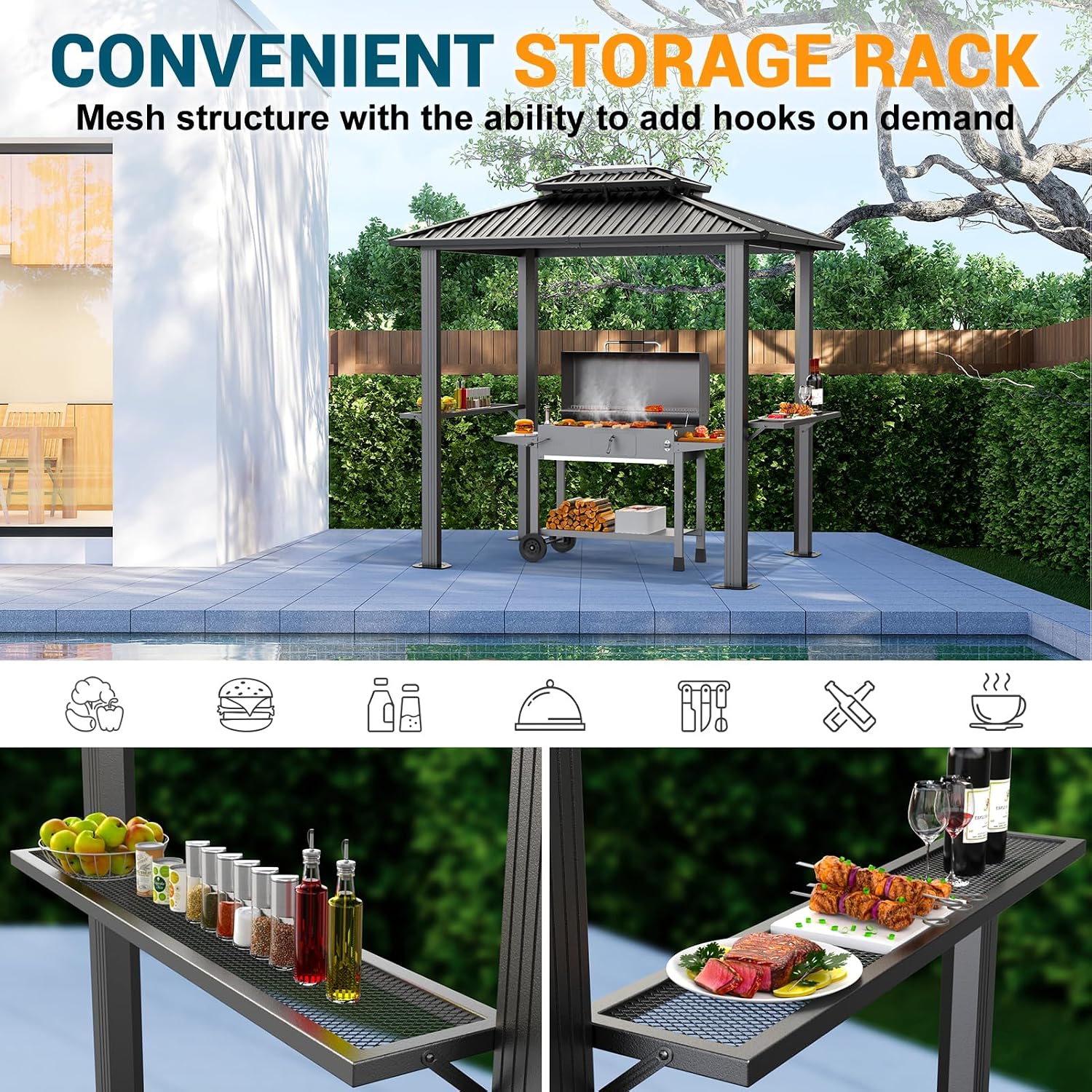 Hoteel 6x8 Hardtop Grill Gazebo,Black
