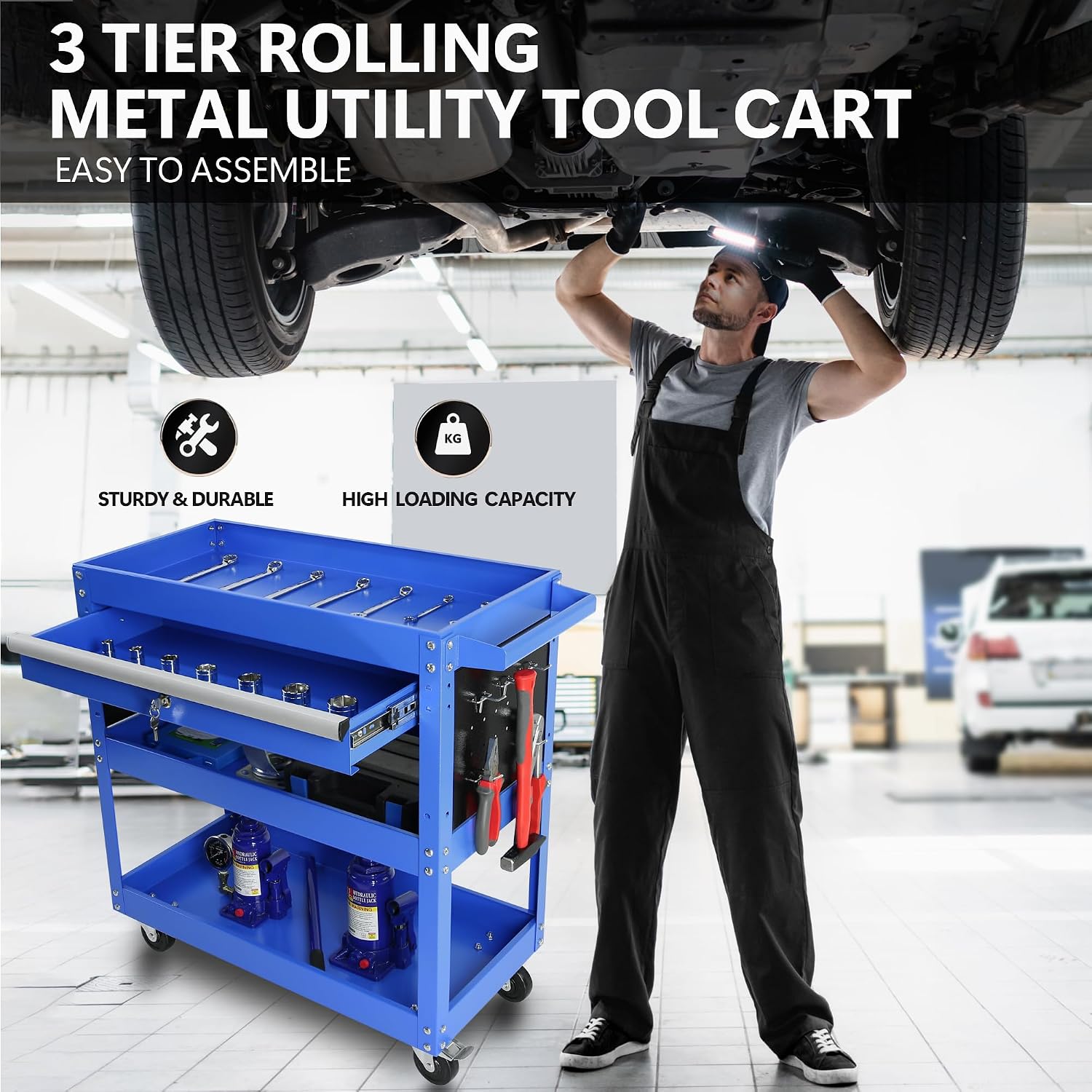 Rolling Tool Cart, Premium 1-Drawer Utility Cart, Heavy Duty Industrial Storage Organizer Mechanic Service Cart with Wheels and Locking System
