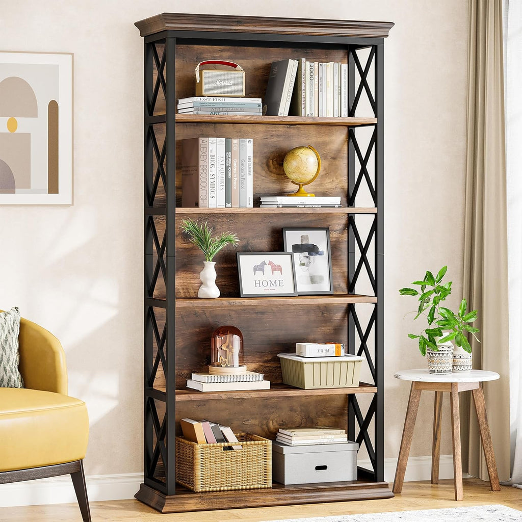 Tribesigns 6-Tier Bookcase Set of 2, 71 Inches Industrial Bookshelves and Bookcases, Floor Standing 5 Shelf Display Storage Shelves Tall Bookcase for Home Office, Living Room, Bed Room
