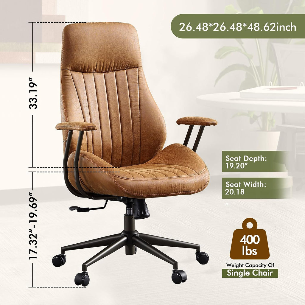 CAODOC High Back Office Chair,Modern Swivel Office Chair,Brown Suede Fabric Gaming Chair,Height Adjustable Home Office Desk Chair with Lumbar Support