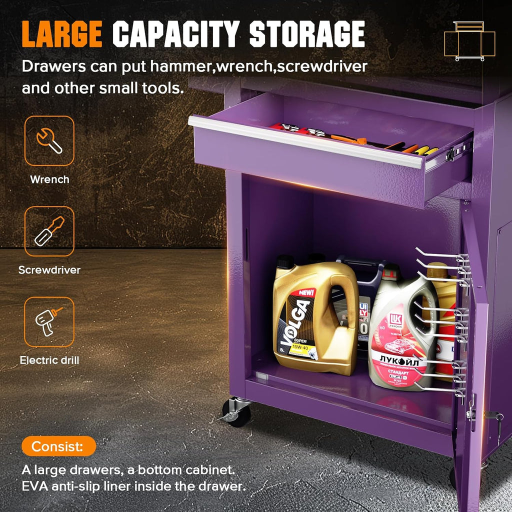 Incbruce Metal Rolling Tool Chest with 5 Drawers, 2 in 1 Detachable Garage Tool Box for Warehouse and Workshop (Purple)
