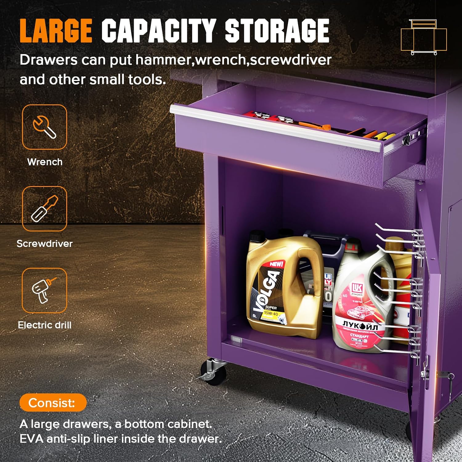Incbruce Metal Rolling Tool Chest with 5 Drawers, 2 in 1 Detachable Garage Tool Box for Warehouse and Workshop (Purple)