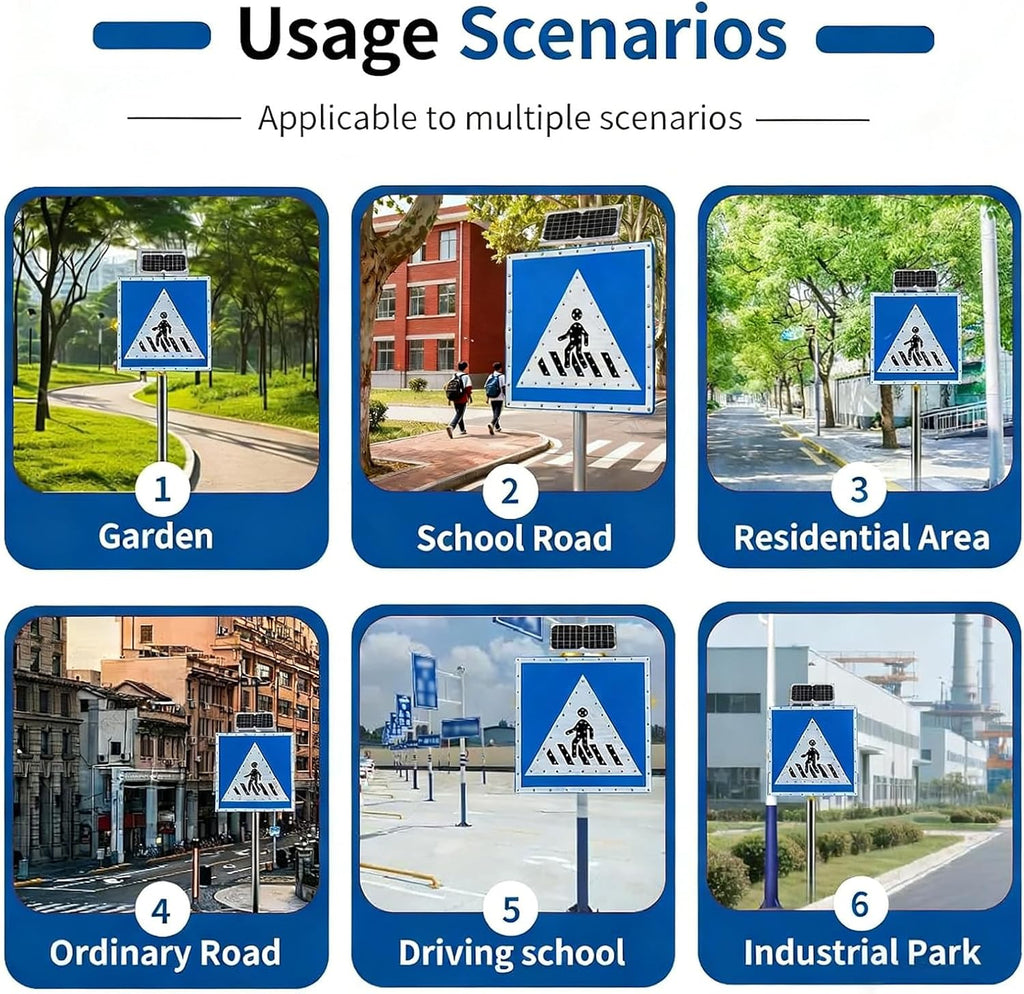 Outdoor Solar Lights for Gardens, Solar LED Flashing Lights for Pedestrian crossings and Accessories, Road Safety Signs for Pedestrian crossings 24in