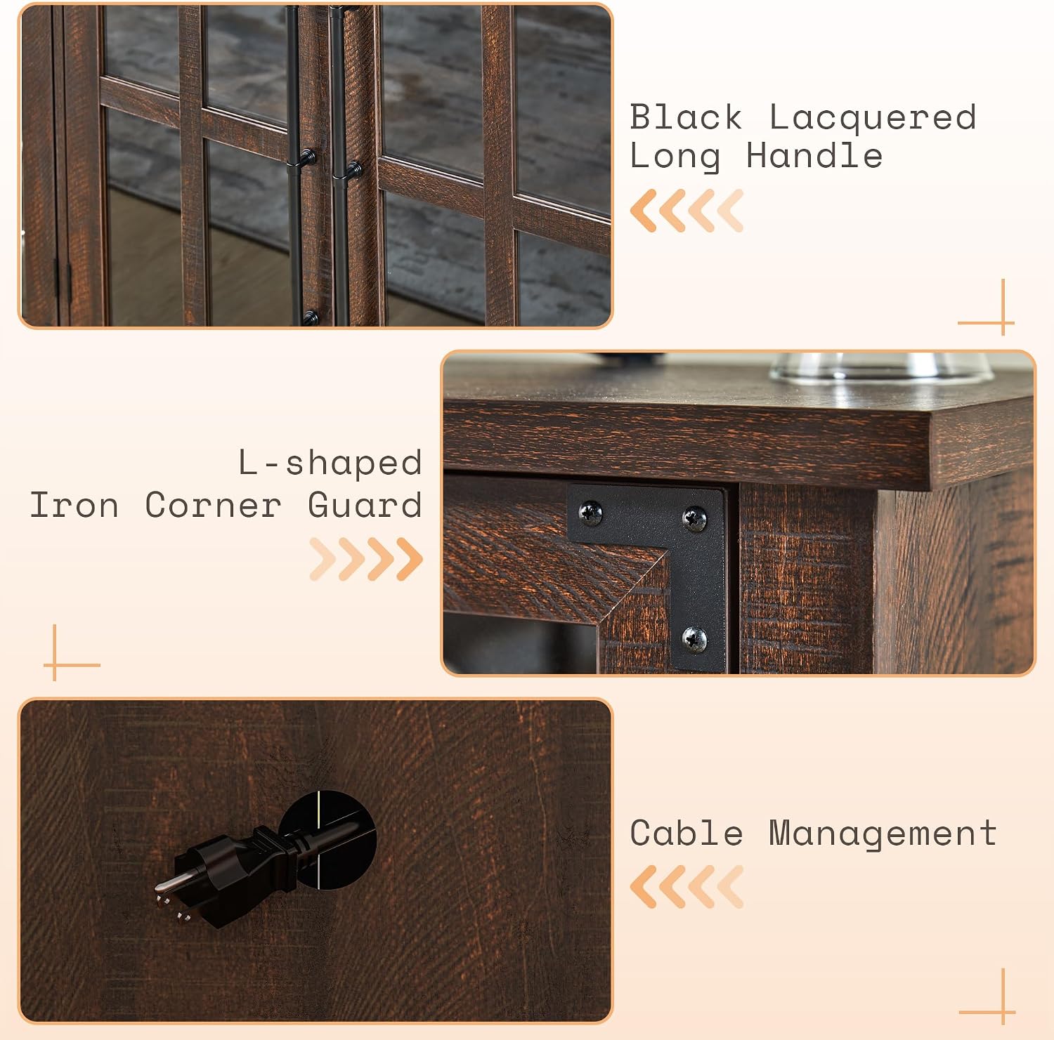 AMERLIFE Farmhouse 63' Buffet Sideboard Cabinet with Glass Door, Large Storage Cabinet with Adjustable Shelf, Wooden Coffee Bar Station for Kitchen, Dinning Room, Brown