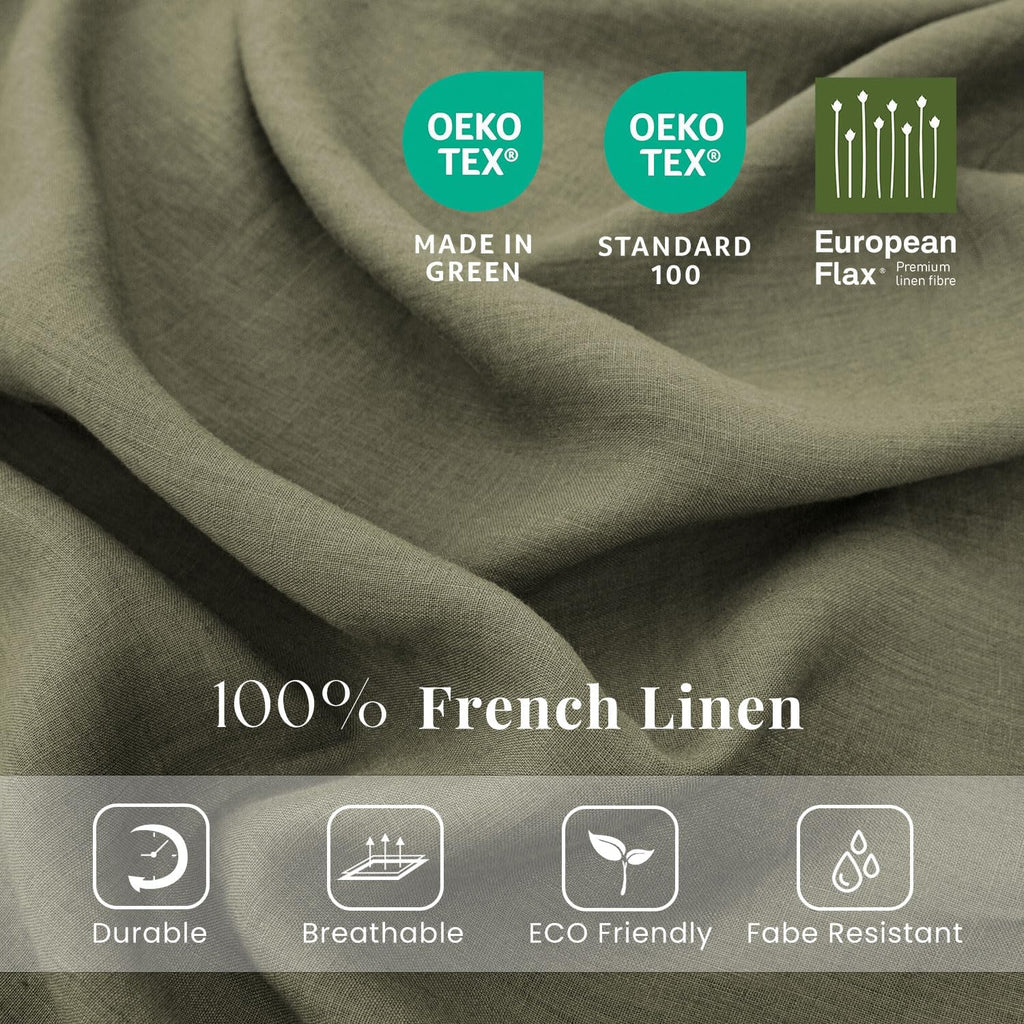 S VICTORY SYMBOL 100% Organic Linen Sheets Set Queen Size,Washed French Flax Bed Sheets 4Pcs(2 Pillowcases,1 Fitted Sheet,1 Flat Sheet) Burnt Olive