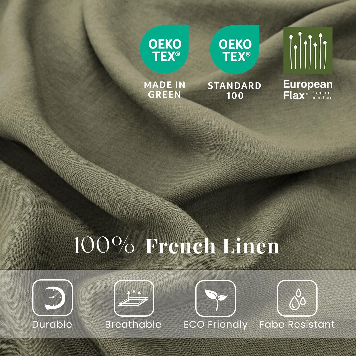 S VICTORY SYMBOL 100% Organic Linen Sheets Set Queen Size,Washed French Flax Bed Sheets 4Pcs(2 Pillowcases,1 Fitted Sheet,1 Flat Sheet) Burnt Olive