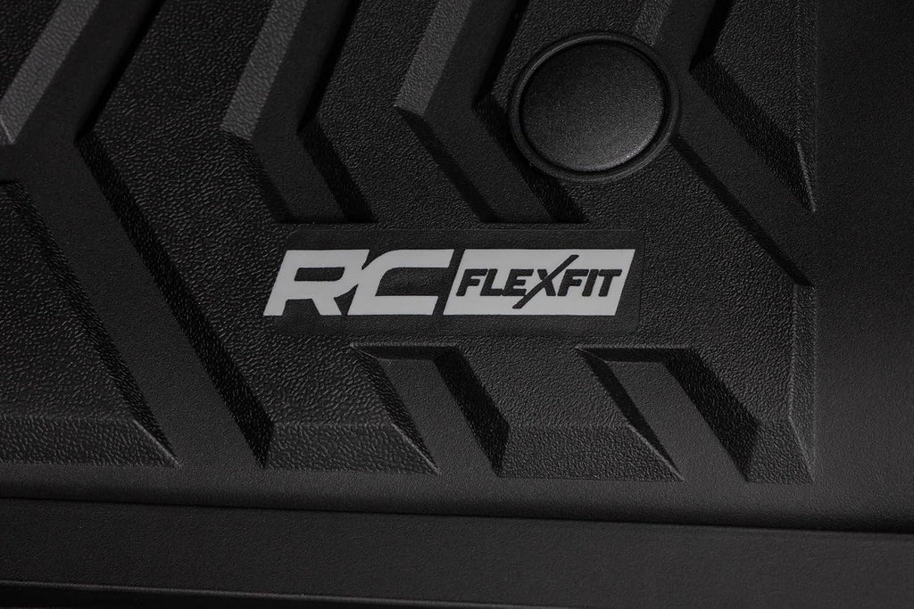 Rough Country Flex-Fit Floor Mats for Ford F-250/350 Super Duty (2017-2025) Crew Cab - Front & Rear Set, Custom All-Weather Non-Slip TPE Liners w/Spill Saver Lip
