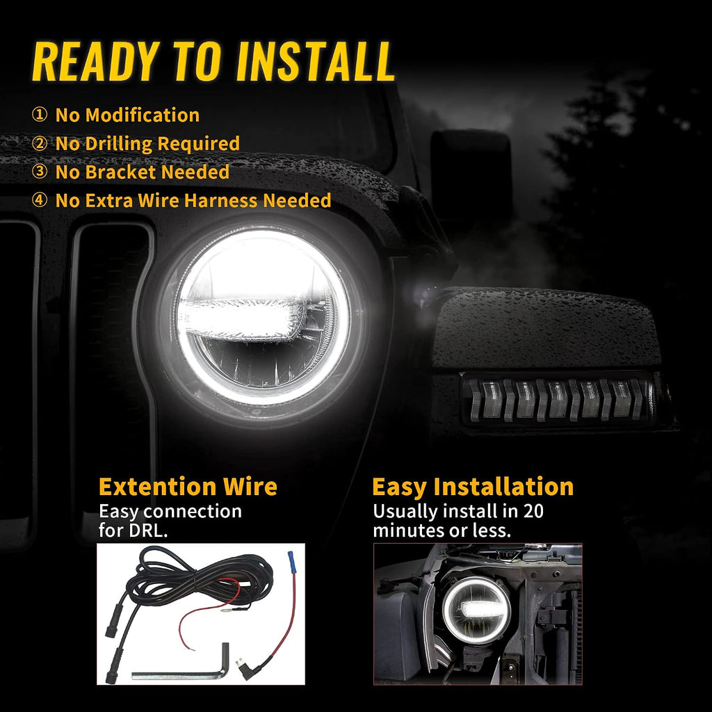RAMJET4X4 DOT 9 Inch LED Headlights Headlamps Assembly Compatible with 2018-2025 Wrangler JL JLU Gladiator JT, Hi/Lo Beam with DRL