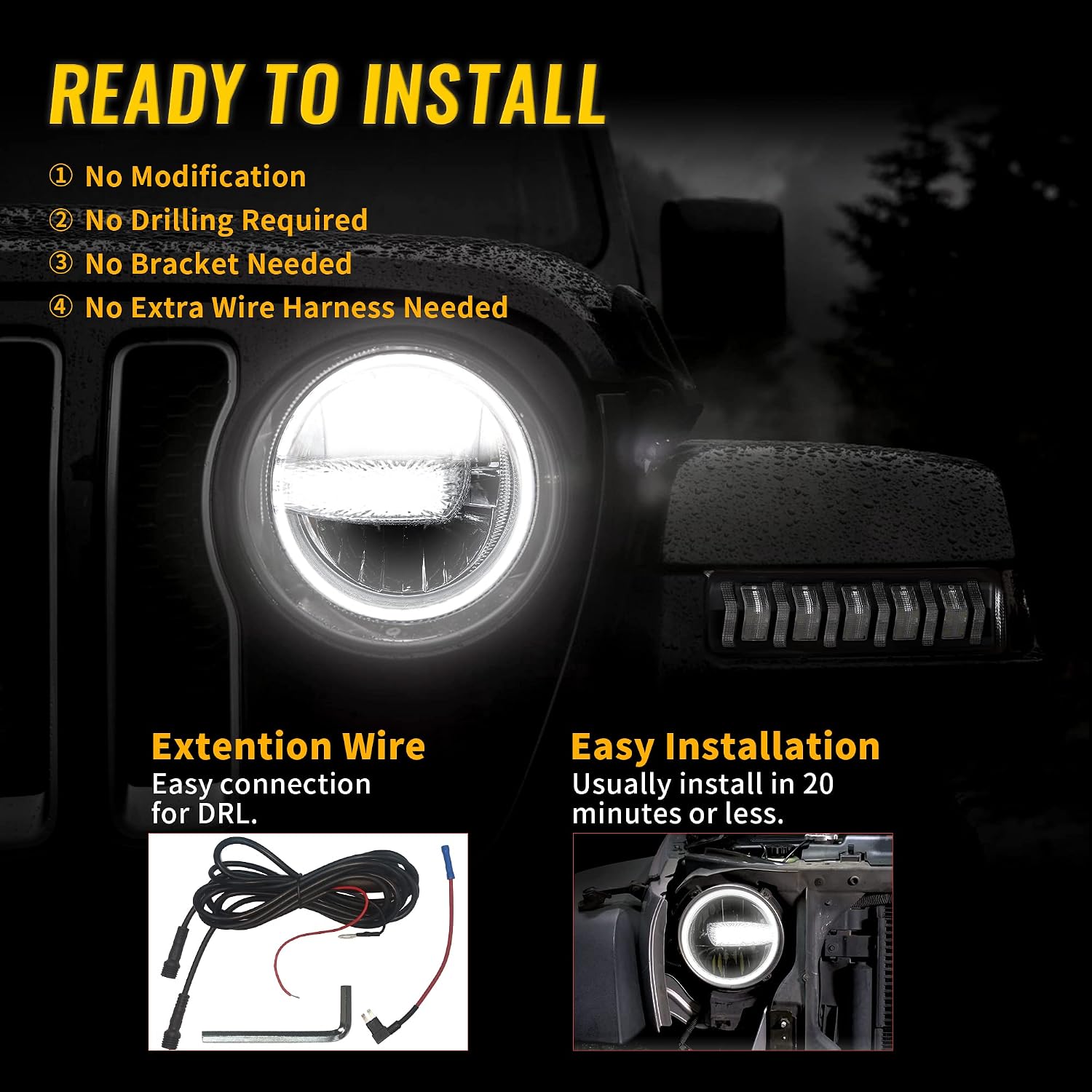 RAMJET4X4 DOT 9 Inch LED Headlights Headlamps Assembly Compatible with 2018-2025 Wrangler JL JLU Gladiator JT, Hi/Lo Beam with DRL