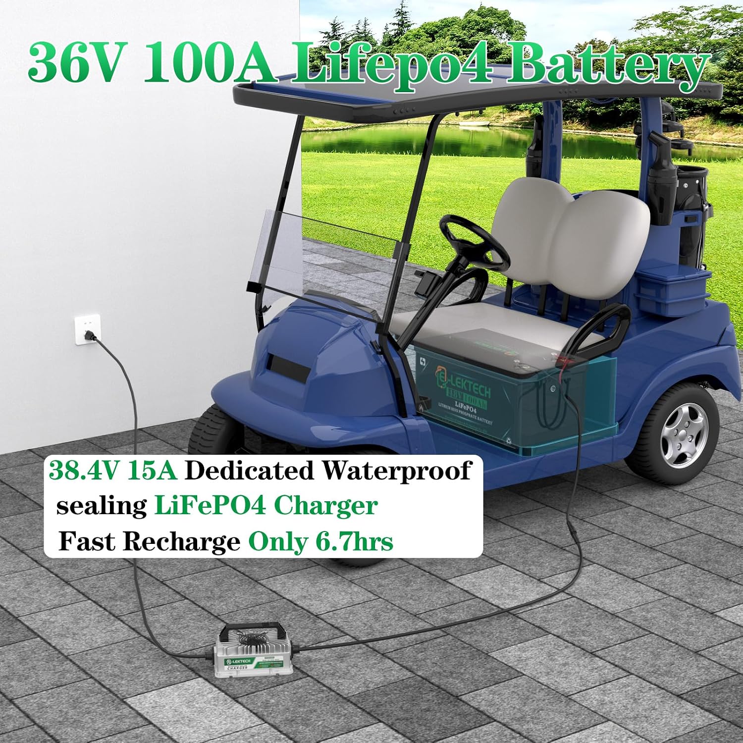 36V 100Ah Golf Cart LiFePO4 Lithium Battery, 8000+ Deep Cycles, 200A BMS, 3840Wh Energy, Perfect for Off-Grid, RV, Solar Power System, Home Backup