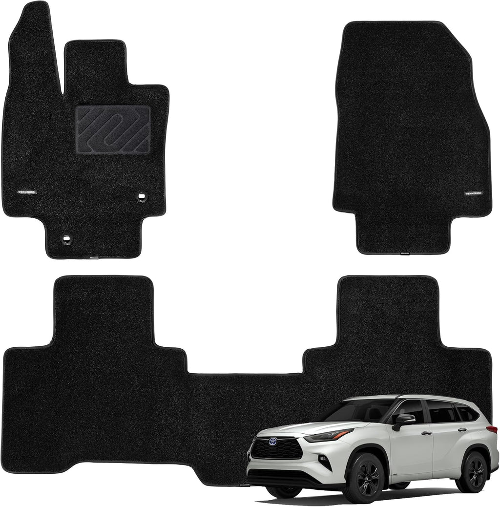 WENNEBIRD Superior Carpet Floor Mats for 2020-2026 Toyota Highlander 5 Seats, 0.5-Inch Ultra-Thick, Noise-Reducing, All-Weather Waterproof Anti-Slip – 3-Pc Set