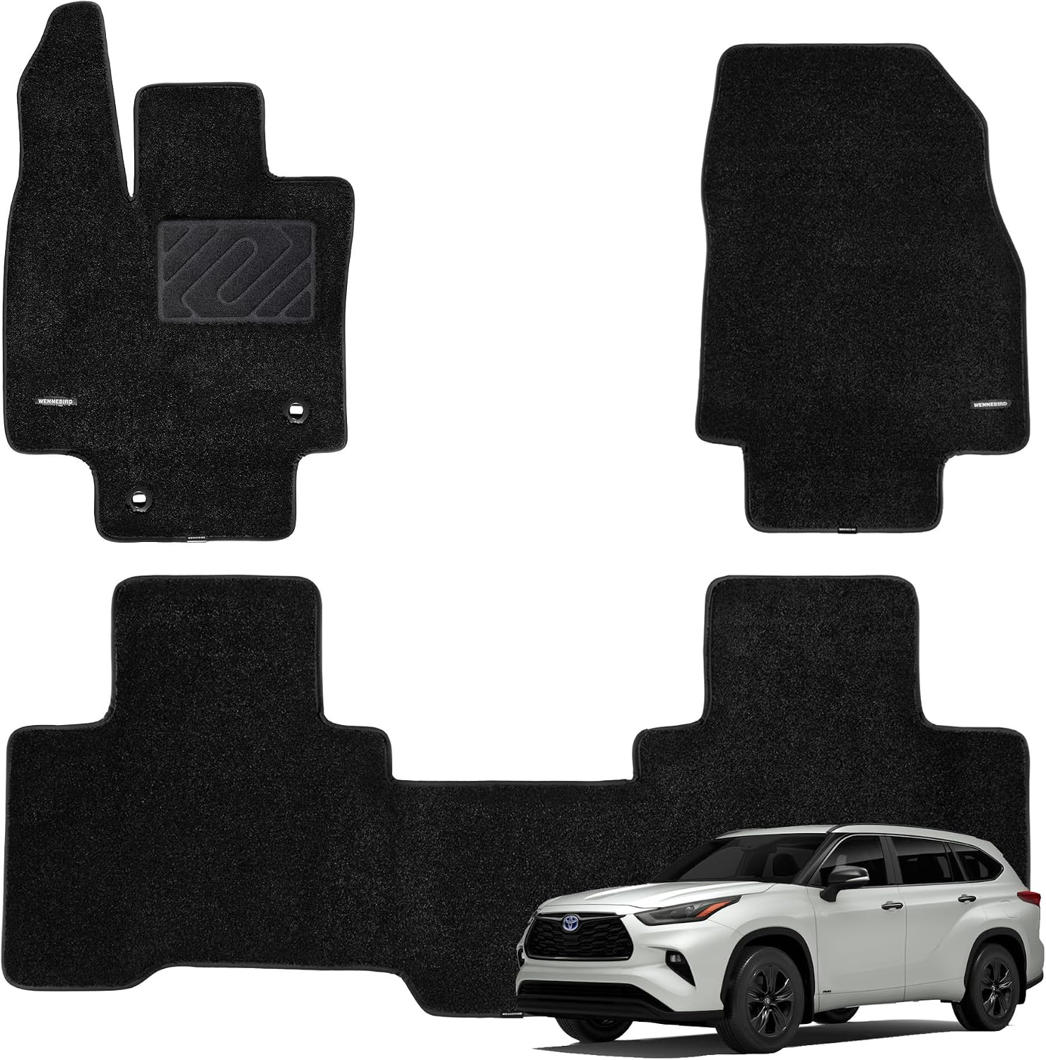 WENNEBIRD Superior Carpet Floor Mats for 2020-2026 Toyota Highlander 5 Seats, 0.5-Inch Ultra-Thick, Noise-Reducing, All-Weather Waterproof Anti-Slip – 3-Pc Set