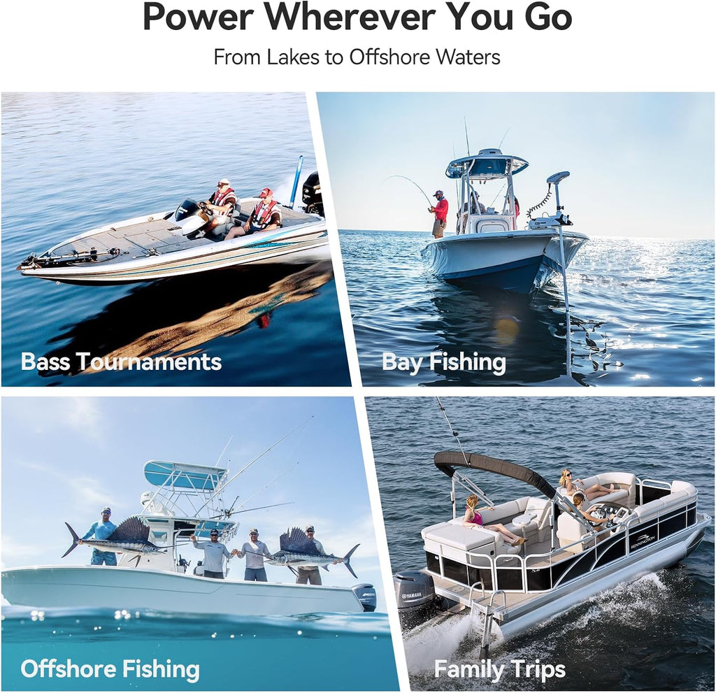 Power Queen 24V 125Ah Bluetooth Lithium Battery with Self-Heating,Trolling Motor LiFePO4 Battery - Mini Size,Low Temp Protection & IP67 Waterproof, 3200W Output Power for Marine,Yacht, Solar Off-Grid