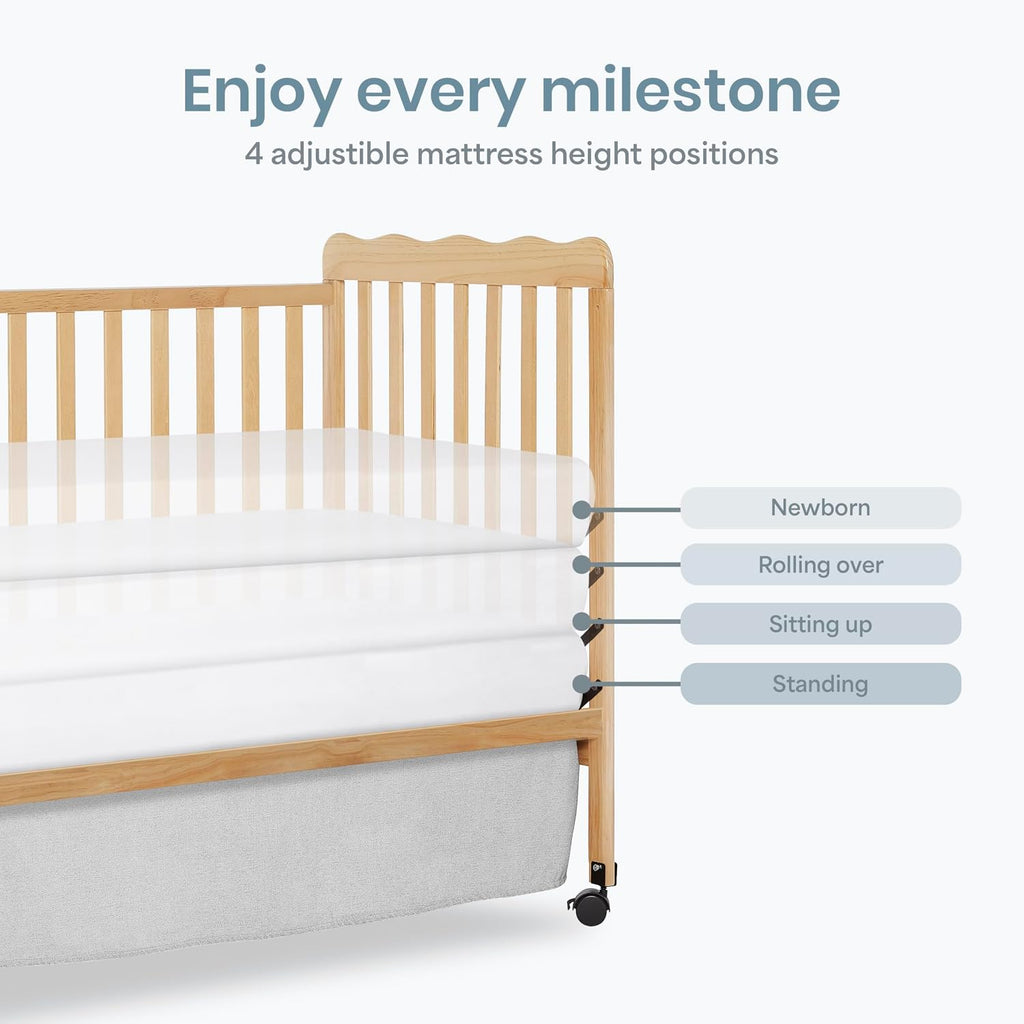 Dream On Me Carson Classic 3-in-1 Convertible Full-Size Baby Crib in Natural, GreenGuard Gold & BSA, 4 Mattress Heights, Converts to Day & Toddler Bed, Locking Wheels, Classic Nursery Design