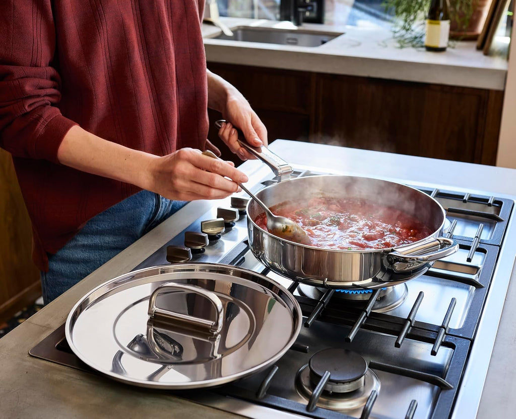 Joseph Joseph Space Steel 3.5qt Stainless Steel Saute Pan with Lid & Folding Handle, Induction & Oven Safe