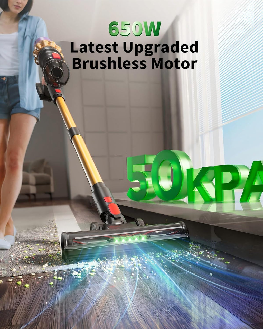 Cordless Vacuum Cleaner 55KPA Suction 65 Minute Runtime with Touch Screen and Self Standing for Carpets Hard Floors and Pet Hair