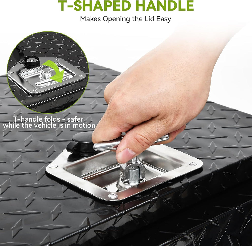 AUTOSAVER88 36 Inch Underbody Tool Box, Heavy Duty Aluminum Diamond Plate Toolbox Chest Storage Organizer, Waterproof Chest Storage Box with Lock for Trucks, Trailers, RVs, Warehouses, Black