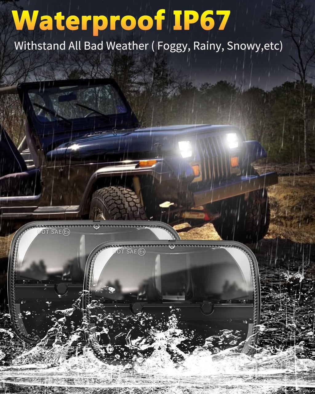 BICYACO 1 Pair 105W Rectangular 5x7/ 6x7 Inch Led Headlight High Low Beam Headlamp Compatible with Jeep Wrangler YJ Cherokee XJ Kenworth T300 1997-2010 Replacement H6054 H5054 H6054LL 69822 6052 6053