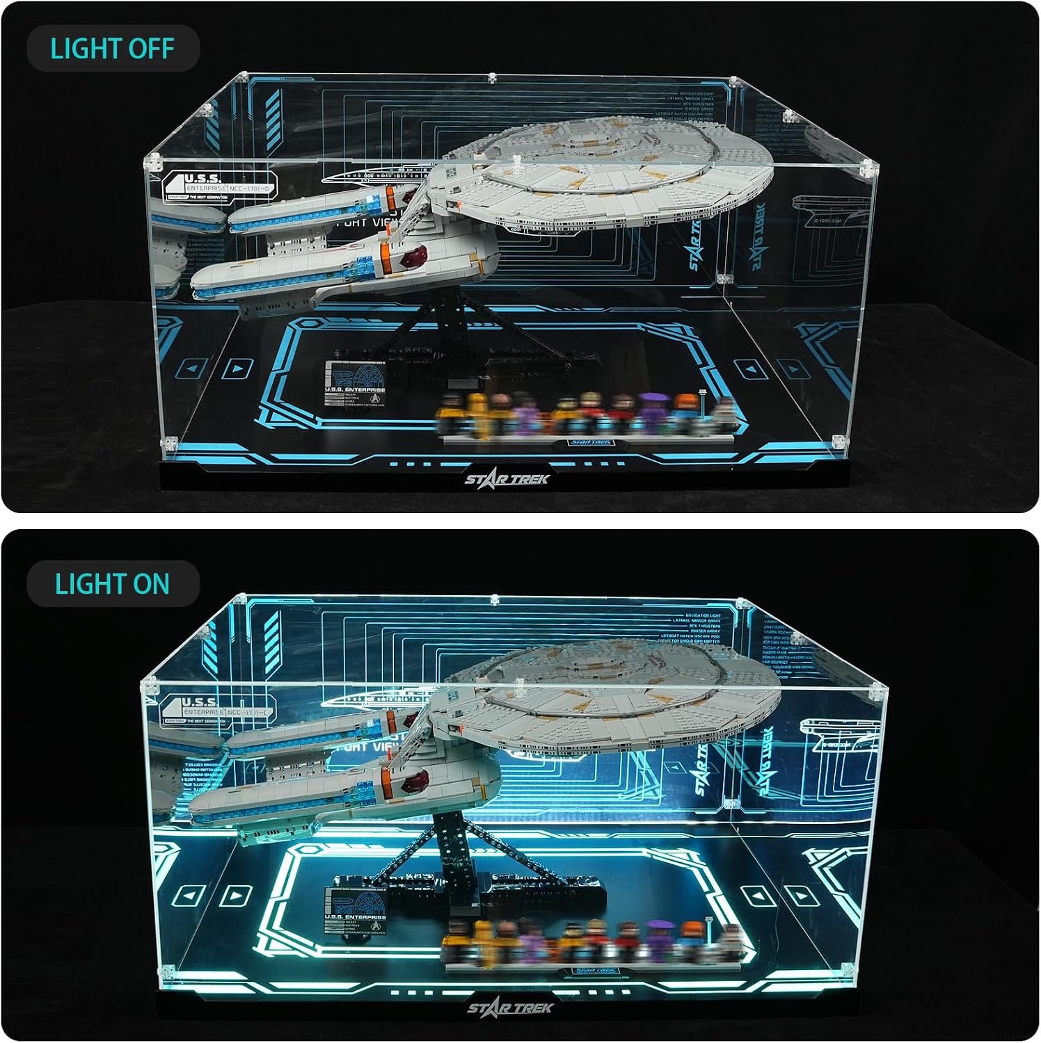 Lighted Display Case for Lego 10356 Star Trek U.S.S. Enterprise, Dustproof Acrylic Showcase with Dimmable Led Light & 360° Clear View - Collector's Edition Stand for Building Sets, Gift for Fans