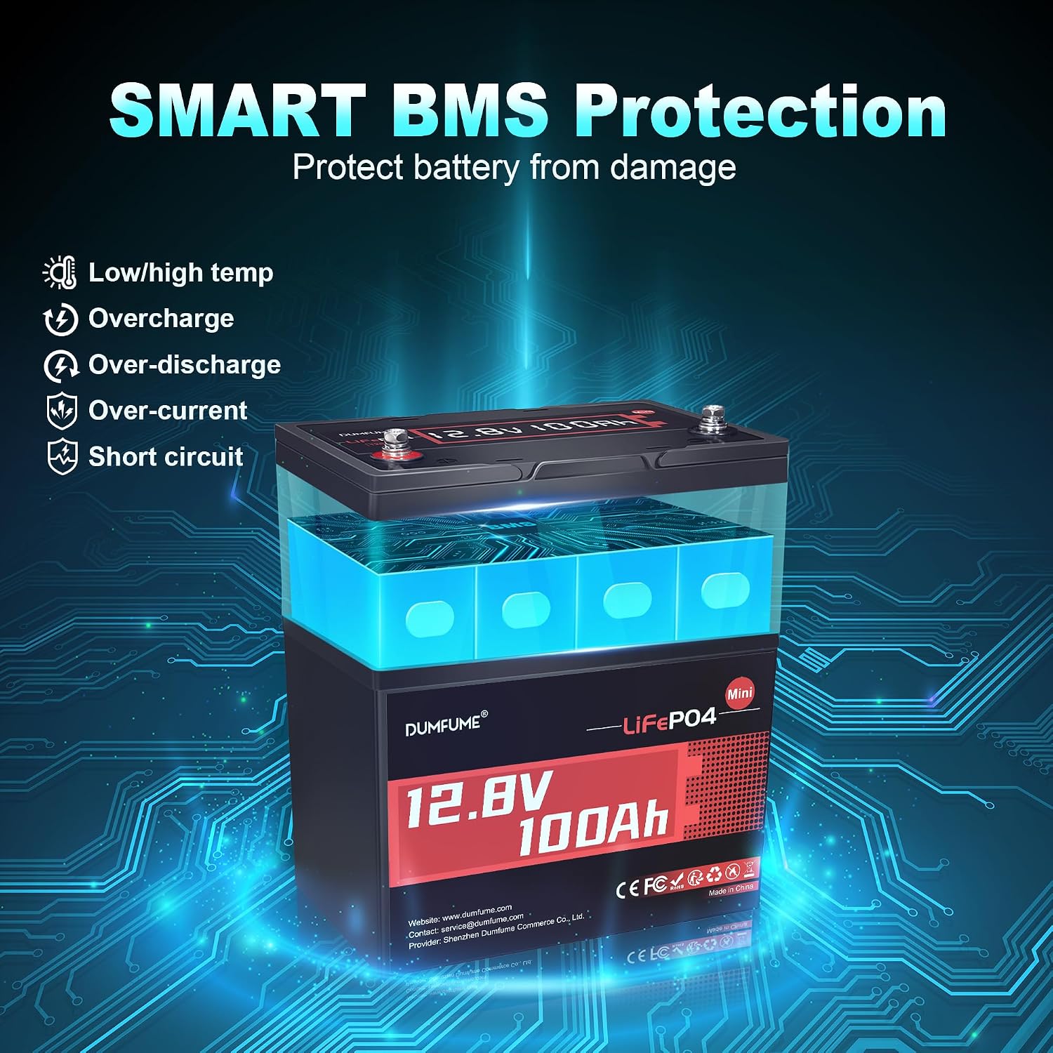 12V 100Ah Mini LiFePO4 Lithium Battery BCI Group 24 100A BMS 1280W Rechargeable Lithium Iron Phosphate Battery 6000+ Cycles Perfect for RV, Solar, Home Energy Storage