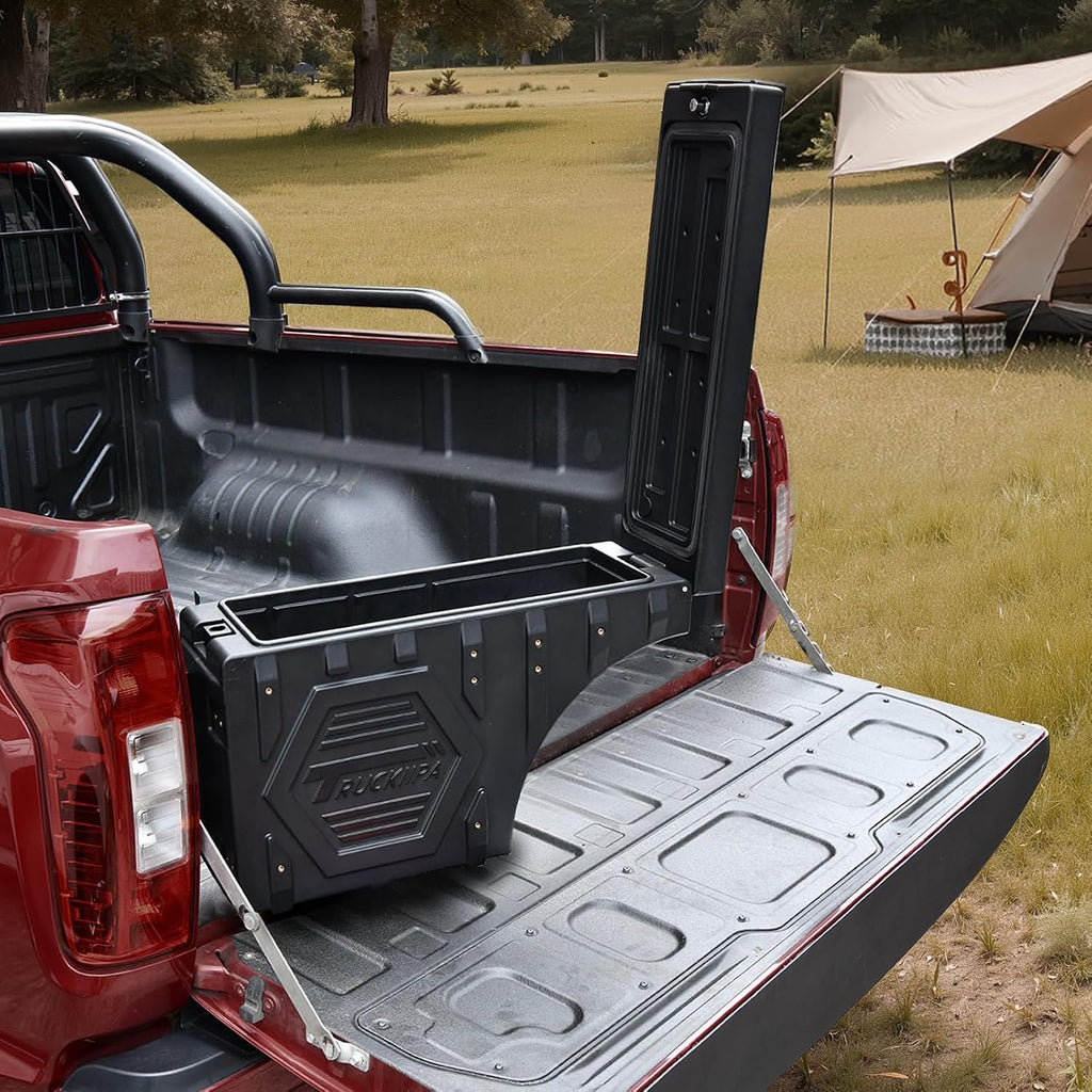 Truckiipa Truck Bed Storage Box, Universal Double Layer Thicken Truck Bed Toolbox Waterproof Lockable Wheel Well Tool Box for Truck, Swing Case Fit Most Truck Driver & Passenger Side, 20L/5.28GAL