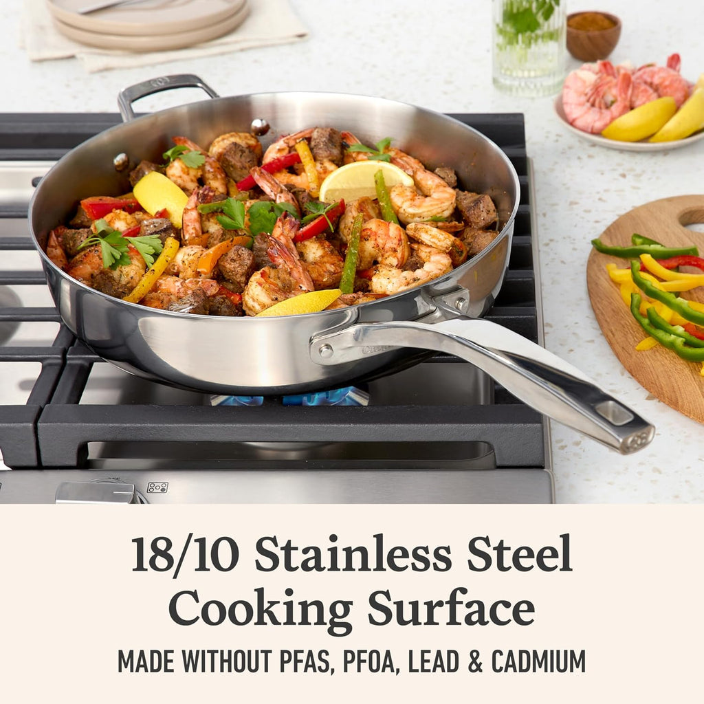 Calphalon Premier Polished 5-Ply Stainless Steel Cookware Set w/Turbo Heat Tech 8 Piece Includes Frying Pans, Pots and Pans Set, Induction, Oven Safe 500F, PFOA Free, Polished Stainless Silver
