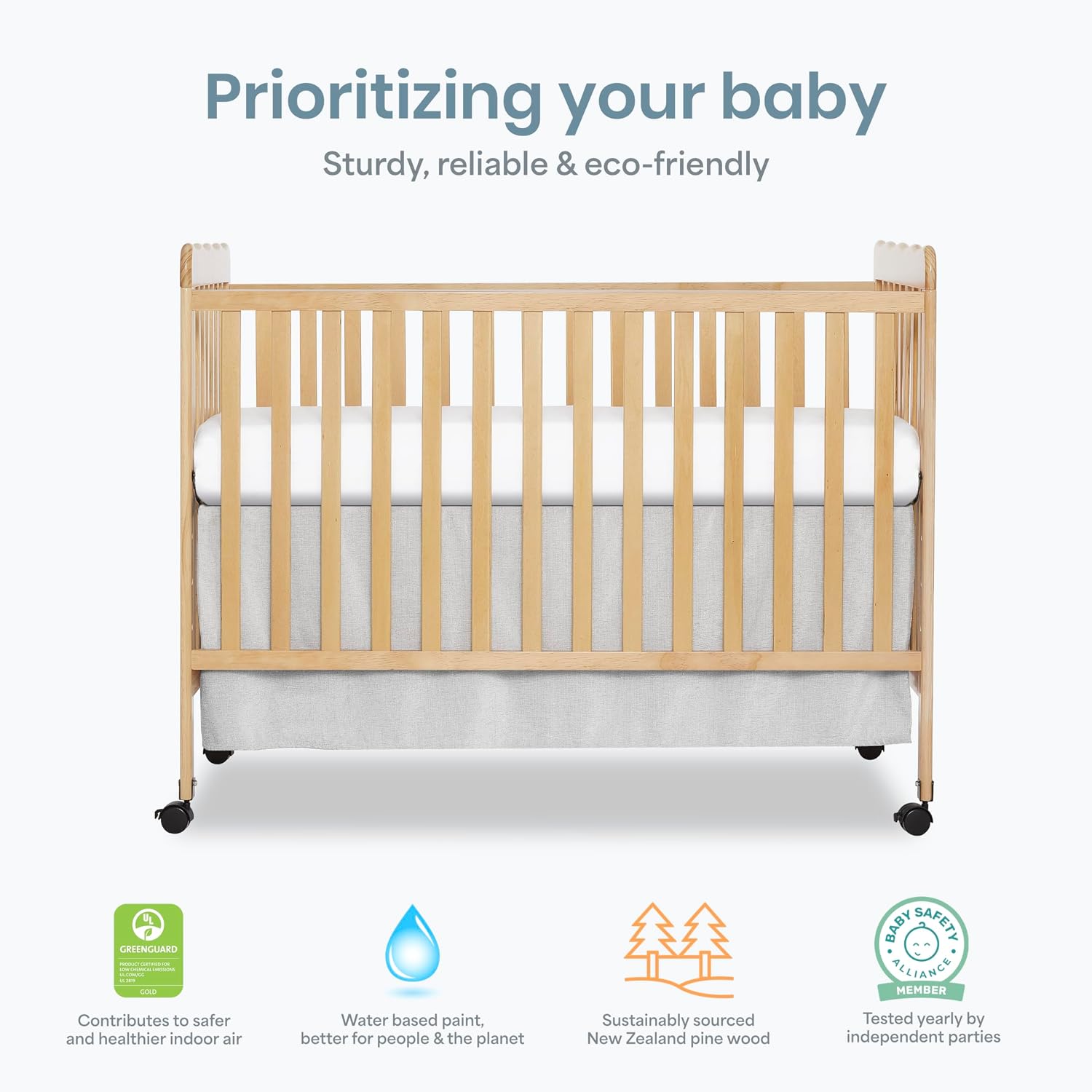 Dream On Me Carson Classic 3-in-1 Convertible Full-Size Baby Crib in Natural, GreenGuard Gold & BSA, 4 Mattress Heights, Converts to Day & Toddler Bed, Locking Wheels, Classic Nursery Design