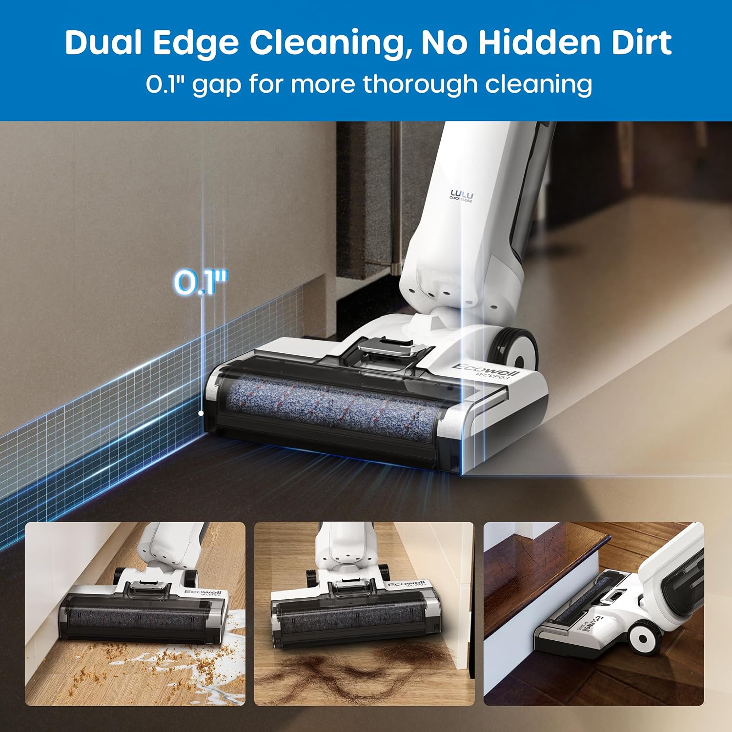 ECOWELL Wet Dry Vacuum Cleaner Cordless Vacuum Mop Wash All in One, Self-Cleaning 0.1'' Dual-Sided Edge Cleaning, 8.2 lbs Lightweight Floor Vacuum for Hard Floors