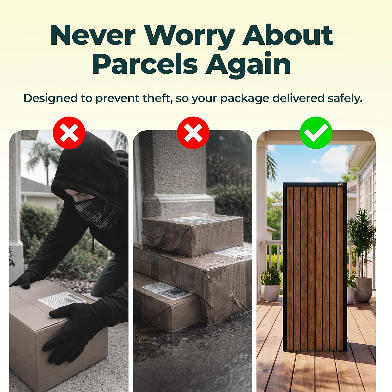 Aspen USPS Compatible Mailbox, Classic Black/Walnut Package Mailbox, Anti-Theft Locking Parcel Drop Box for Porch, Large Mailbox for Packages, Weather-Sealed Powder Coated Steel