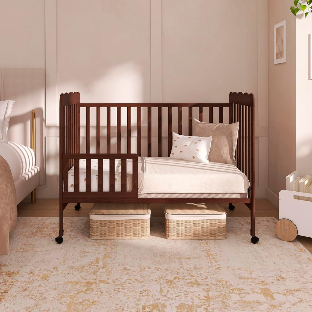 Dream On Me Carson Classic 3-in-1 Convertible Full-Size Baby Crib in Walnut, GreenGuard Gold & BSA, 4 Mattress Heights, Converts to Day & Toddler Bed, Locking Wheels, Classic Nursery Design