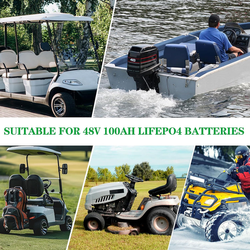 48V 100Ah Golf Cart LiFePO4 Lithium Battery Built-in 200A BMS, Up to 10000 Deep Cycle, Low Temperature Cut Off Lithium Battery, Perfect for Golf Cart, RV, Solar, Marine