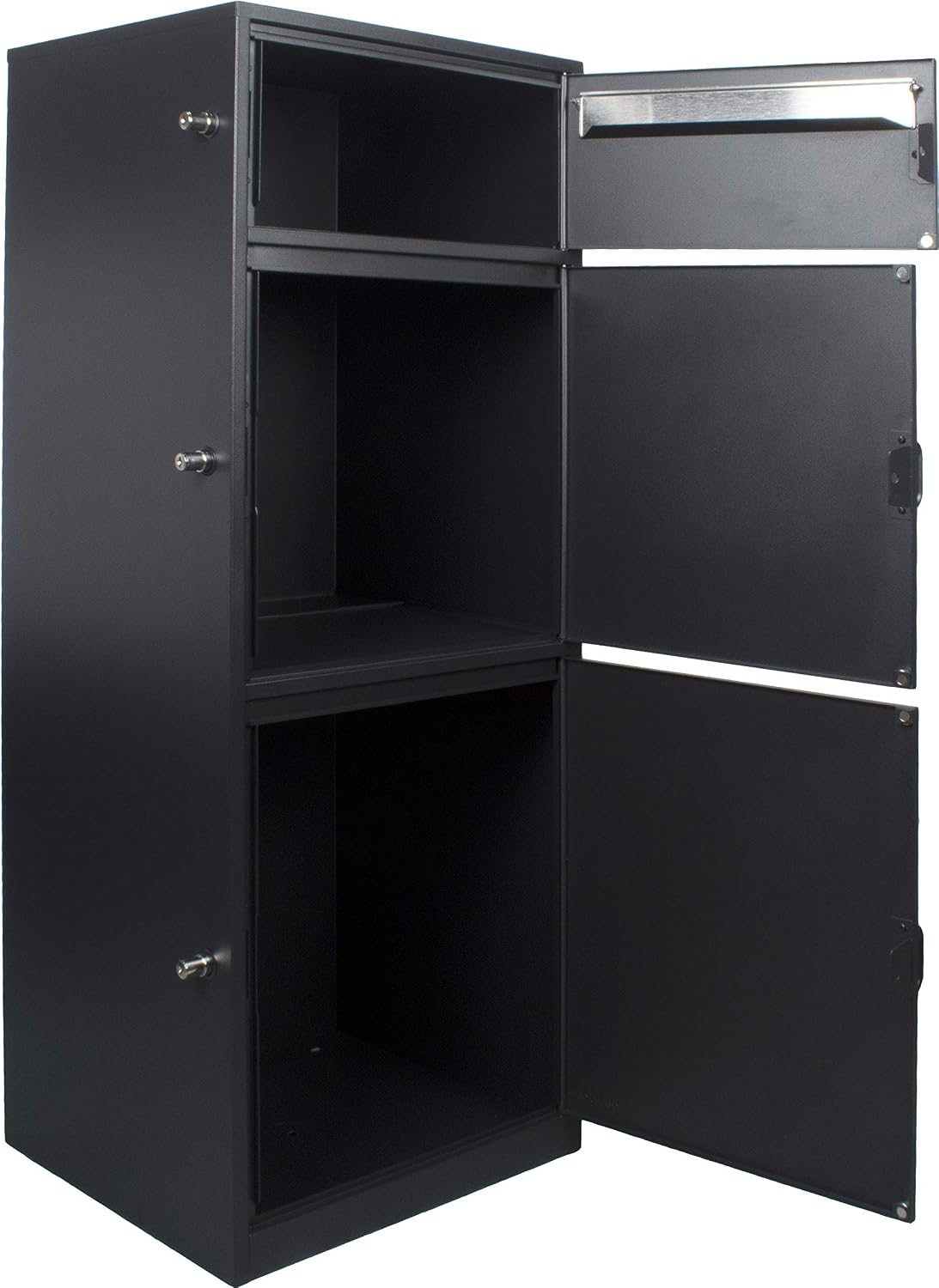 Winbest Large Steel Freestanding Floor Parcel Package Drop with Locking Letterbox Drop Mail Box with Multi Compartments, Black