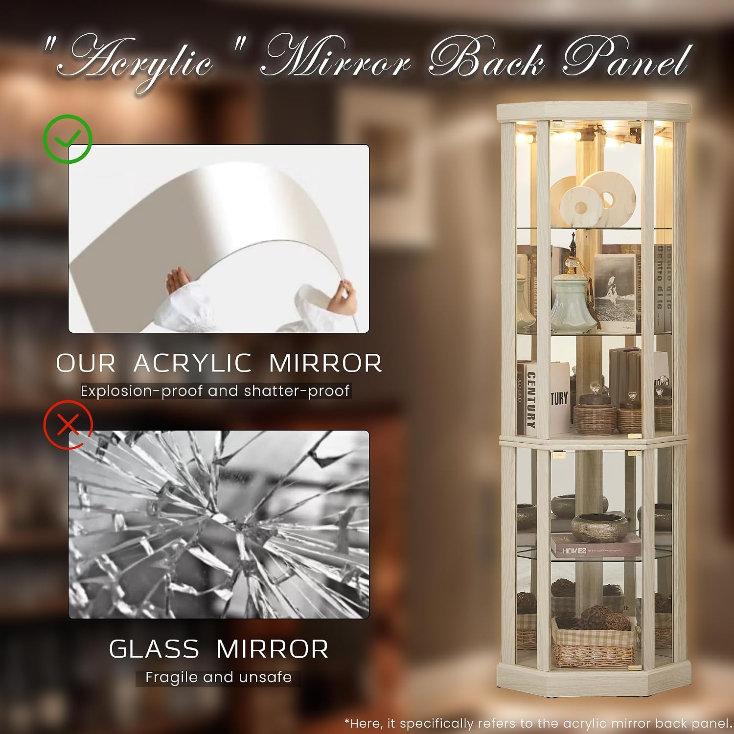 Corner Curio Cabinet, 70' H Lighted Glass Display Cage with Tempered Glass Doors and 5 Adjustable Shelves, Light Bulb Inclued, Wine Bar China Cabinet for Living Room (White)