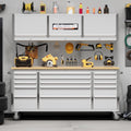 72' Rolling Tool Chest with 15 Drawers, Solid Rubber Wood Workbench Top, Locking Wheels & Key Lock, Mobile Garage Tool Cabinet for Workshop Storage and Organization, Silver