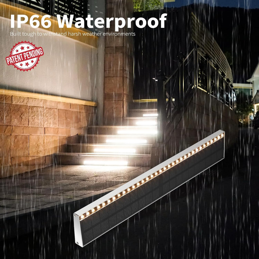 SHONELIGHTING Solar Step Lights for Outside, 33 Focused-Beam High-Brightness LEDs, Waterproof Aluminum Outdoor Stair Light for Risers, Curbsides, Poolsides, Planter Edges (Warm White, 6Pack)