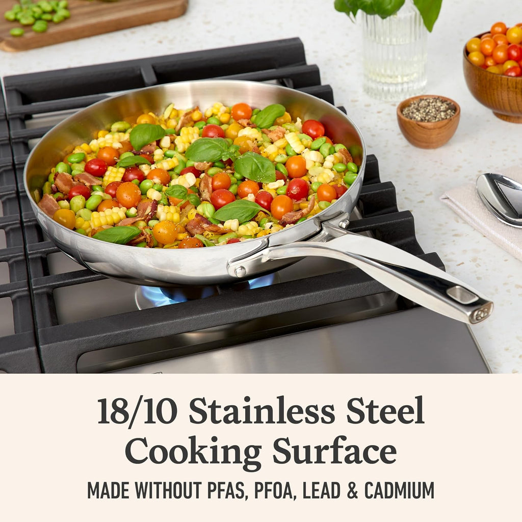 Calphalon Premier Polished 5-Ply Stainless Steel Cookware Set w/Turbo Heat Tech 6 Piece Includes Frying Pans, Pots and Pans Set, Induction, Oven Safe 500F, PFOA Free, Polished Stainless Silver