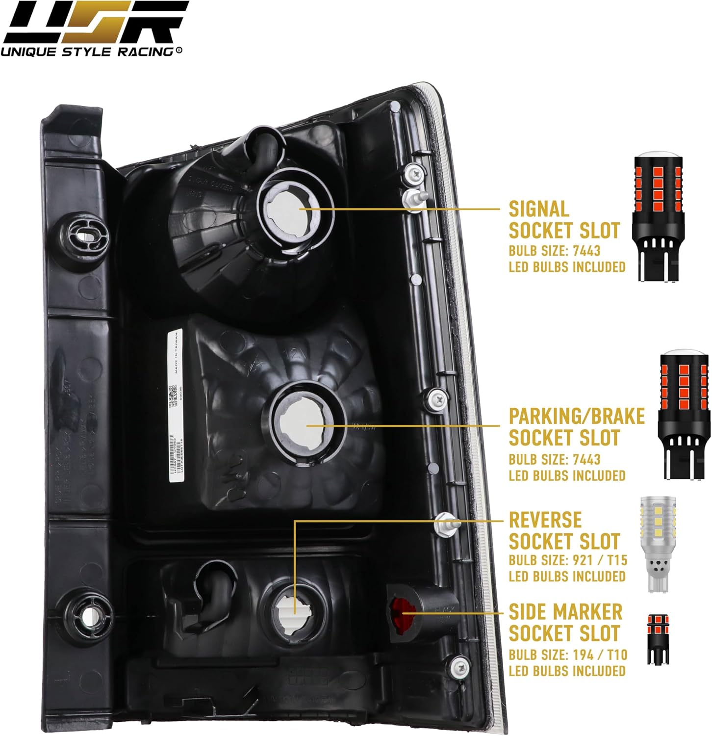 USR 09-15 Pilot JDM Style Tail Light – WITH 8 LED Bulbs Upgrade - Tail Lamps Set (Left + Right) - Compatible with 2009-2015 Honda Pilot SUV All Models (CLEAR LENS WITH BLACK HOUSING w/LED BULBS)