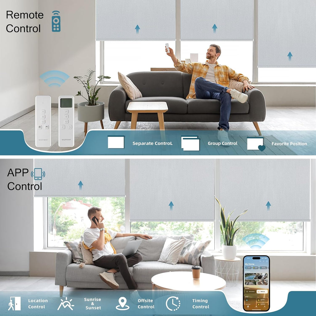 Motorized Shades,Smart Blinds with Remote,100% Blackout Roller Blinds,Work with Google Assistant,Homekit,Automatic Shades,Custom Widths from 16' to 110',Vinyl Light Grey