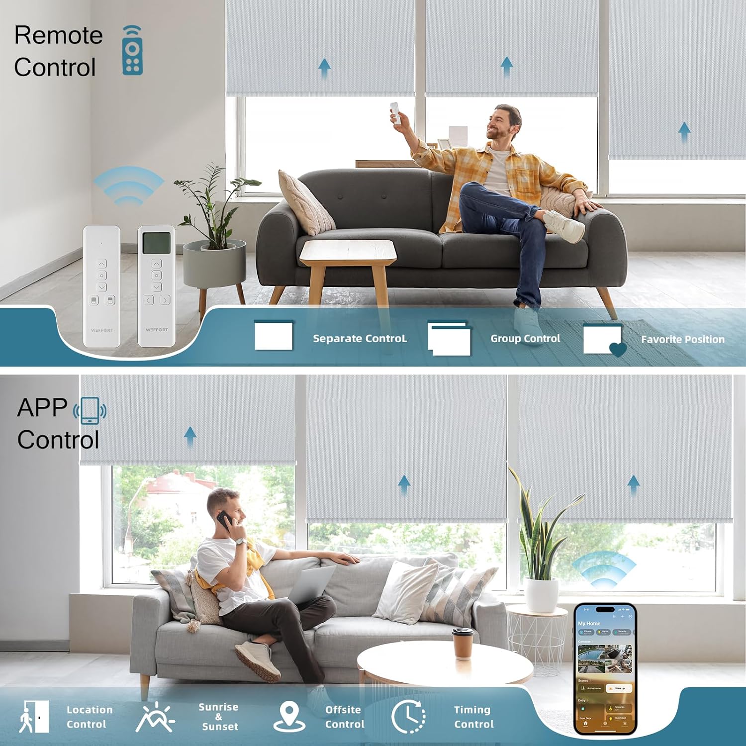 Motorized Shades,Smart Blinds with Remote,100% Blackout Roller Blinds,Work with Google Assistant,Homekit,Automatic Shades,Custom Widths from 16' to 110',Vinyl Light Grey